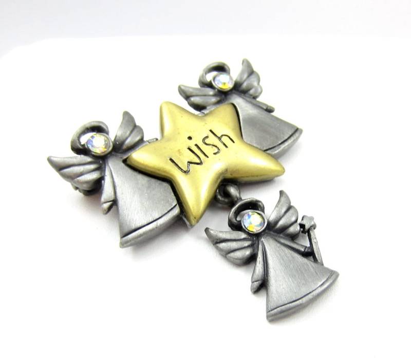 Signiert Tc Engel Stern Weihnachten Zinn Gold Ton Pin Wunsch Brosche Vintage Kostüm Schmuck Urlaub Geschenk Ideen Designer Signiert Schal von TreasureTrovebyTish