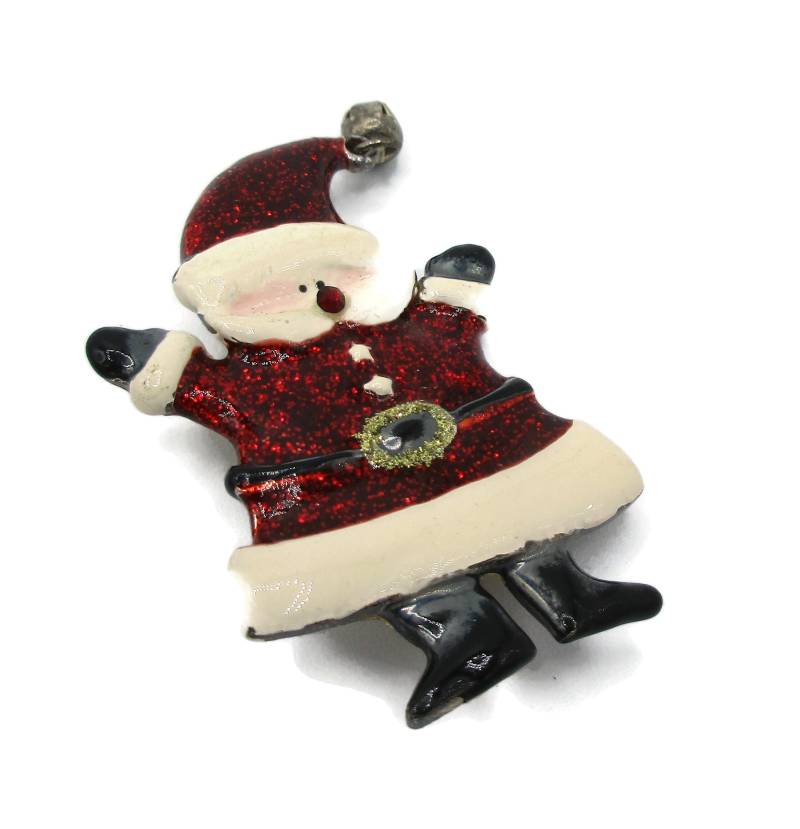 Signiert Tc Red Emaille Weihnachtsmann Silber Ton Pin Brosche Anhänger Vintage Kostüm Schmuck Urlaub Geschenkideen Designer Schal von TreasureTrovebyTish