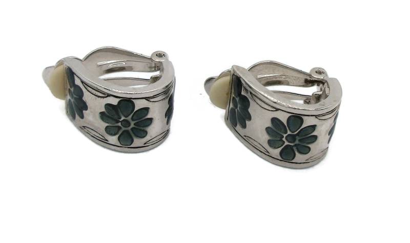 Silber Blume Emaille Ohrringe Ohrclips Mod 1980Er Designer Vintage Nachlass Modeschmuck Geschenkideen Modernist von TreasureTrovebyTish