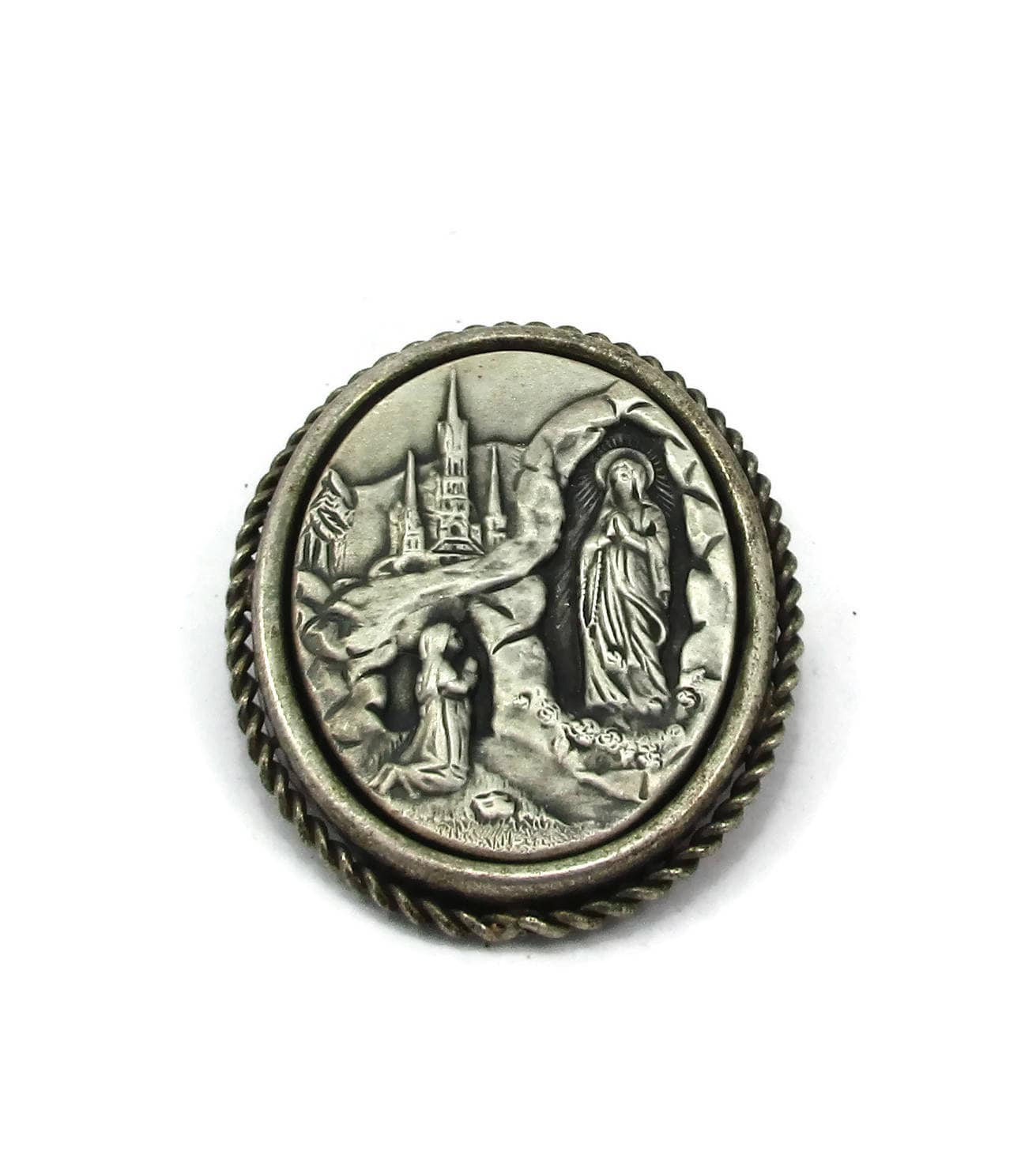 Silber Brosche Französisch Pin Posaune Verschluss Kathedrale Kirche Mary Beten Vintage Kostüm Schmuck Geschenk Ideen Designer Unsigniert Schal von TreasureTrovebyTish