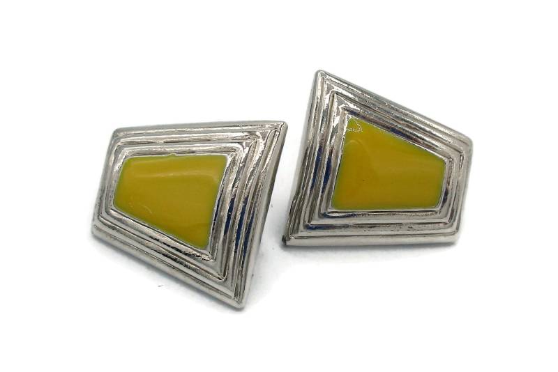 Silber Gelbe Emaille Ohrringe Ohrclips Mod 1980Er Designer Vintage Nachlass Modeschmuck Geschenkideen Modernist von TreasureTrovebyTish