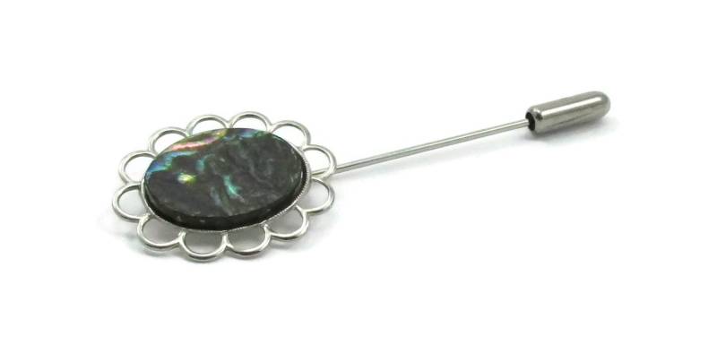 Silber Grün Abalone Stein Hut Stick Pin Ton Brosche Einfache Designer Vintage Estate Schmuck Geschenk Ideen Schal Der 1980Er Jahre von TreasureTrovebyTish