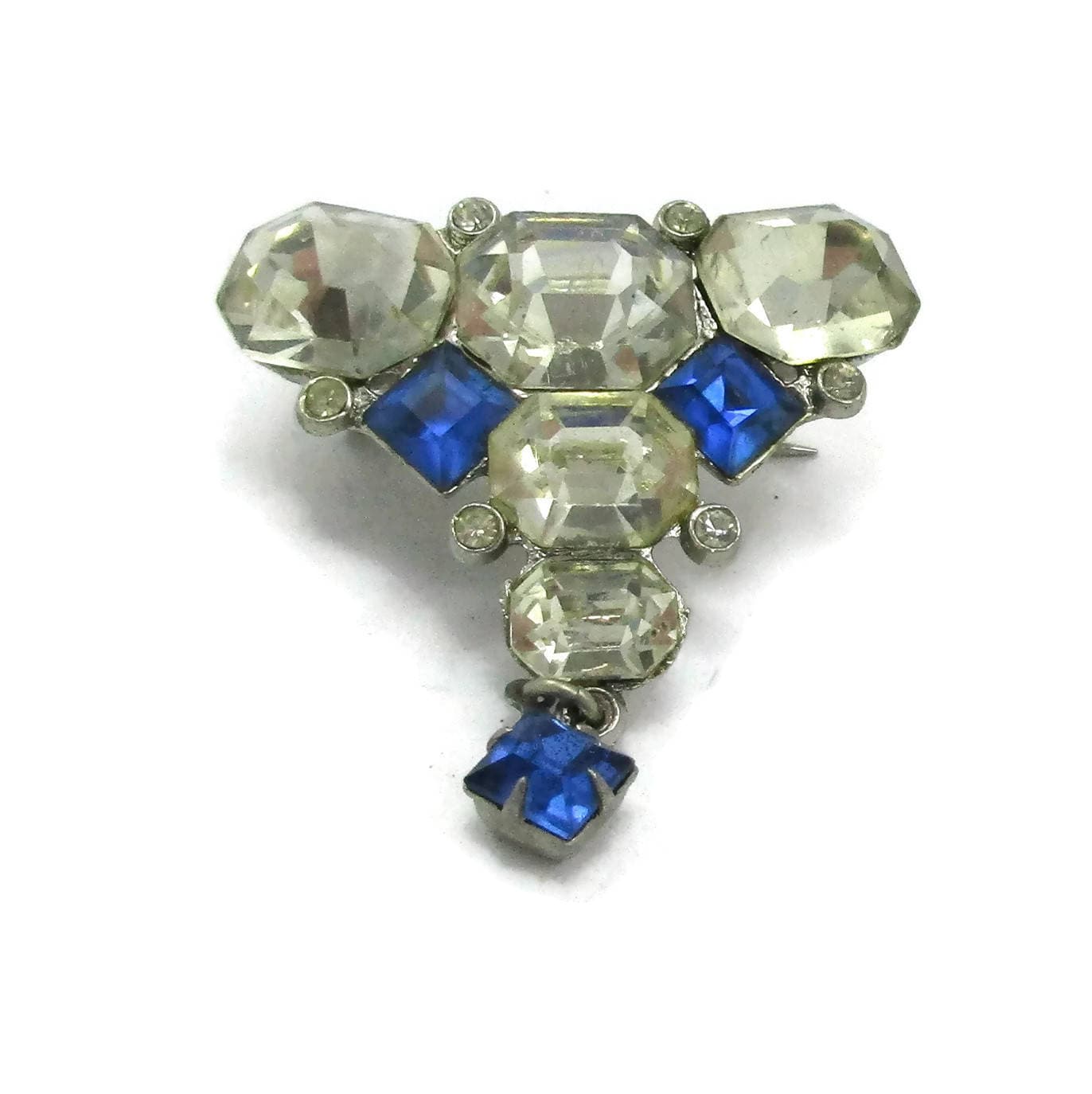 Silber Klar Blau Strass Pin Brosche Dreieck Form Art Deco Braut Schmuck Designer Runway Estate Kostüm Vintage Schal von TreasureTrovebyTish