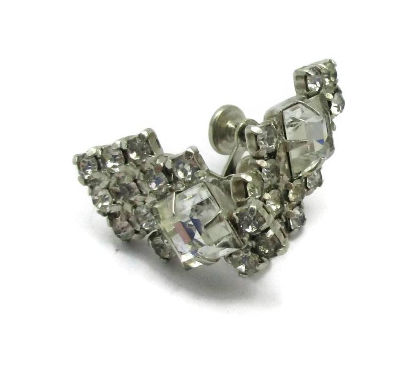 Silber Klar Strass Schraube Zurück Ohrringe Baumeln Tropfen Reifen Prong Set Designer Signiert Vintage Estate Schmuck Braut Geschenkideen von TreasureTrovebyTish