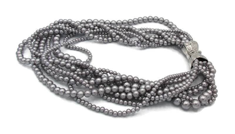 Silber Multi Strang Halskette Grau Perlen Bib Style 18" Lang 1990Er Jahre High End Designer Kostüm Schmuck, Geschenk Für Sie Qwa Joan Rivers von TreasureTrovebyTish