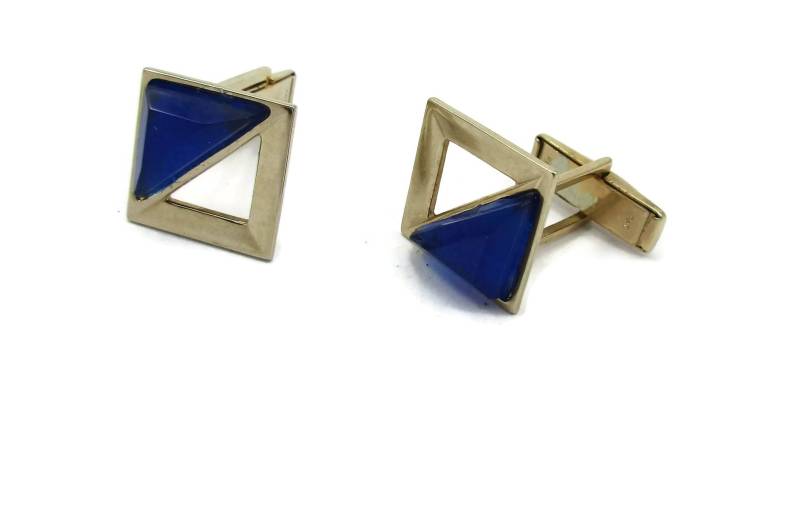 Silber Ton Blau Stein Manschettenknöpfe Mid Century Mod Designer Signiert Vintage Herren Geschenk Idee Väter Tag Vorhanden von TreasureTrovebyTish