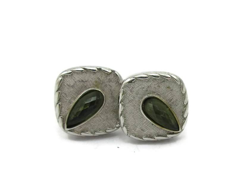 Silber Ton Manschettenknöpfe Grün Strass Aussage Schmuck Vintage Bräutigam Hochzeitsgeschenk 1960 Mid Century Geschenk Idee Väter von TreasureTrovebyTish
