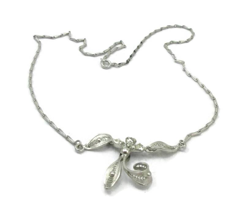 Sterling Silber Espo Strass Filigrane Halskette 16 Zoll Lange Vintage 925 Kostüm Schmuck Geschenk Ideen Braut Prom von TreasureTrovebyTish
