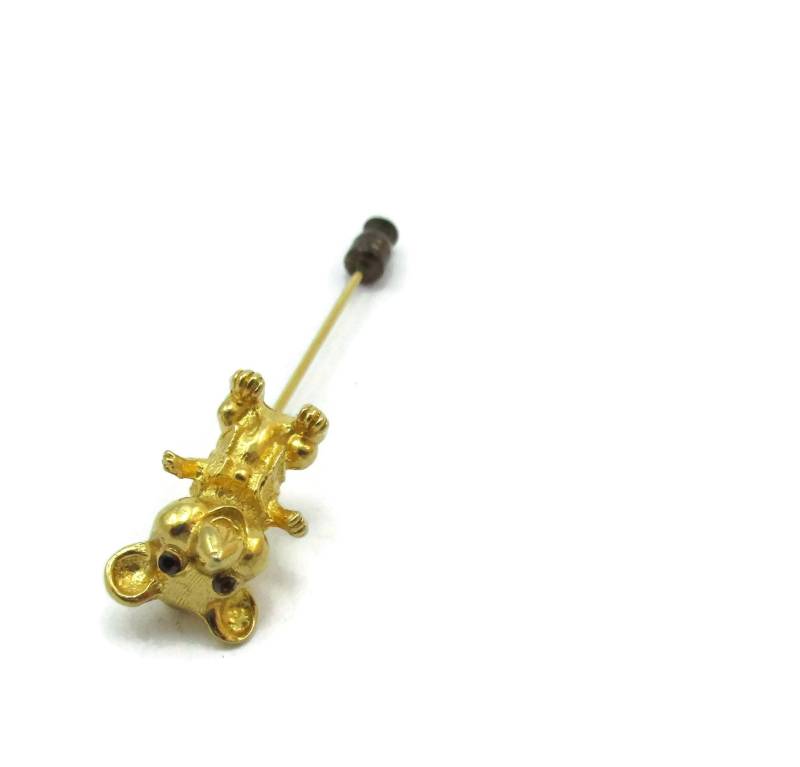 Strass Goldhut Stick Pin Maus Gold-Ton Einfach Entwerfer Vintage Immobilienverkauf Schmuck Geschenk Ideen Schal Brosche 1980Er Jahre von TreasureTrovebyTish