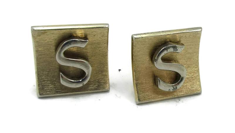 Swank Gold Ton Zwei Manschettenknöpfe Buchstaben S Mid Century Mod Designer Signiert Vintage Mens Geschenk Idee Väter Tag Geschenk von TreasureTrovebyTish