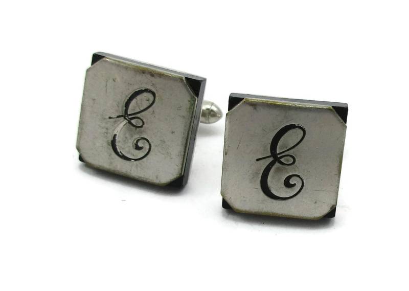 Swank Silber Ton Manschettenknöpfe Monogramm Buchstabe Skript E Krawatte Vintage Bräutigam Hochzeitsgeschenk 1960 Mid Century Geschenk Idee Väter von TreasureTrovebyTish