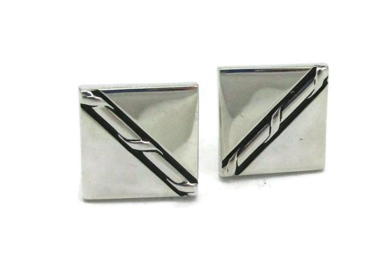 Swank Silber Ton Schwarz Emaille Manschettenknöpfe Mid Century Mod Designer Signiert Vintage Mens Geschenk Idee Väter Tag Geschenk von TreasureTrovebyTish