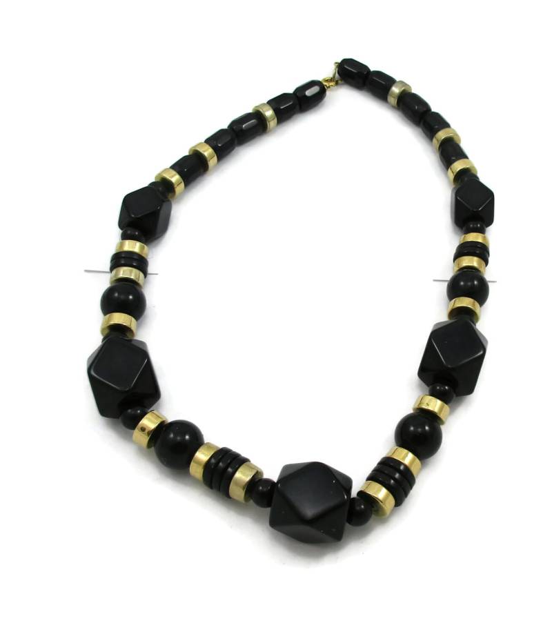 Trifari Schwarz Perle Gold Ton Halsband Halskette Lätzchen Kragen 18 Zoll Modermist Zubehör Vintage Kostüm Schmuck Geschenkideen von TreasureTrovebyTish