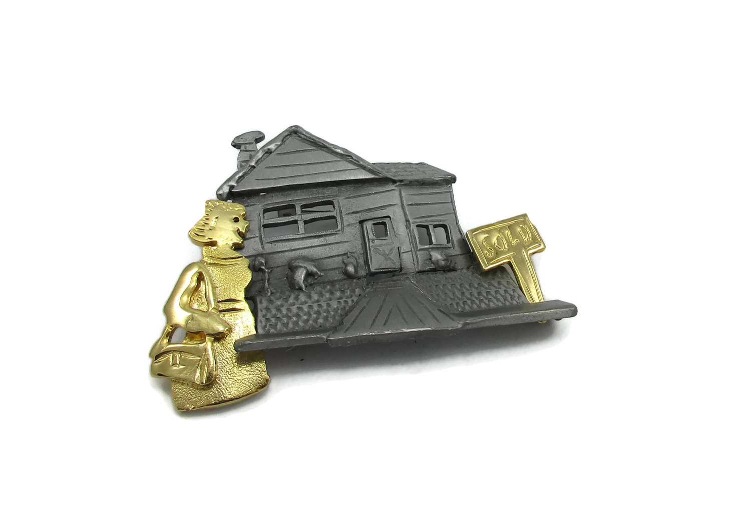 Ultracraft Zinn Gold Ton Brosche Verkauft Zeichen Pin Makler Geschenk Metall Emaille Vintage Schmuck Signiert Finish Ideen Schal von TreasureTrovebyTish