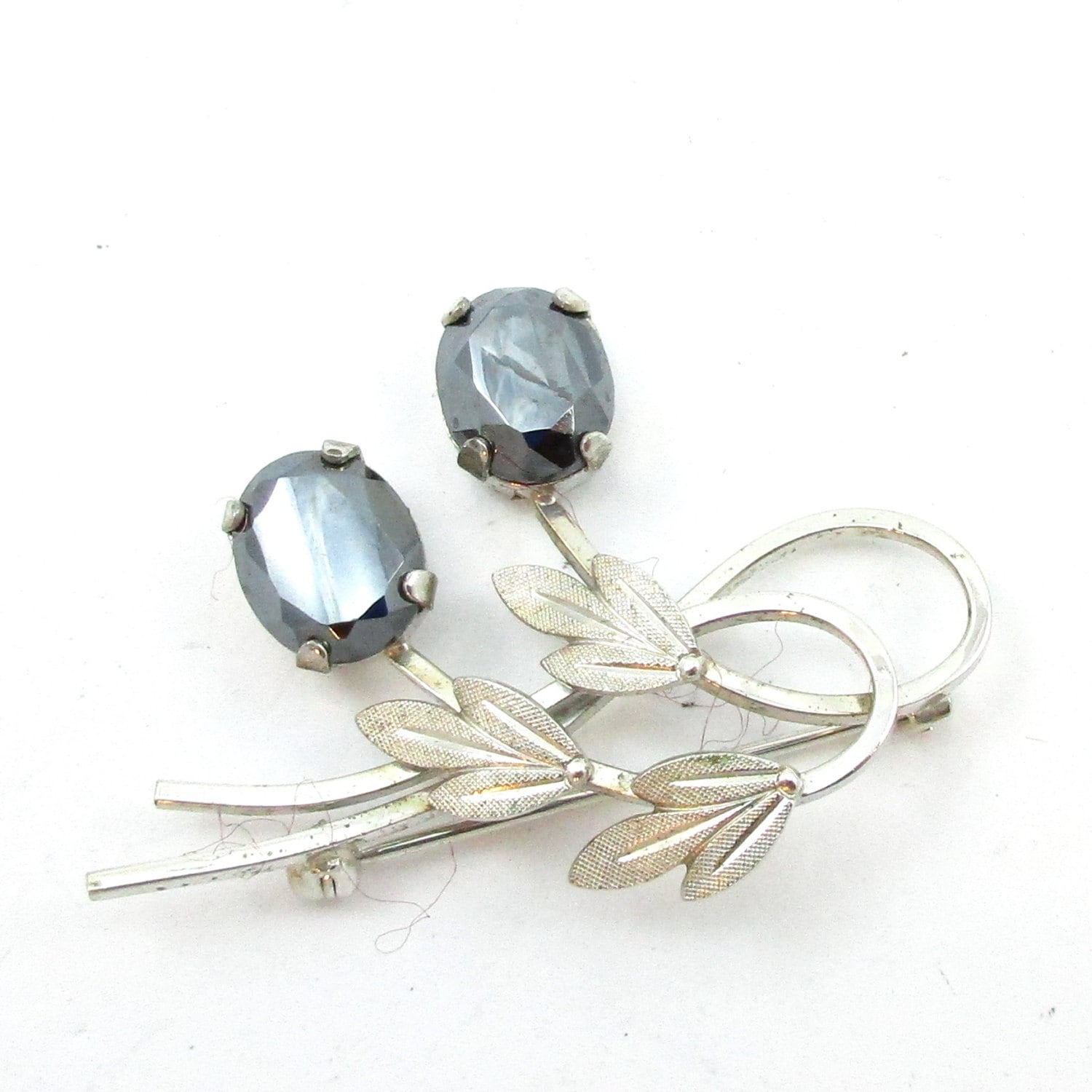 Vd Van Dell 925 Sterling Silber Brosche Rauch Grau Strass Blatt Schal Pin Vintage Schmuck Designer Signiert Smokey Topas von TreasureTrovebyTish