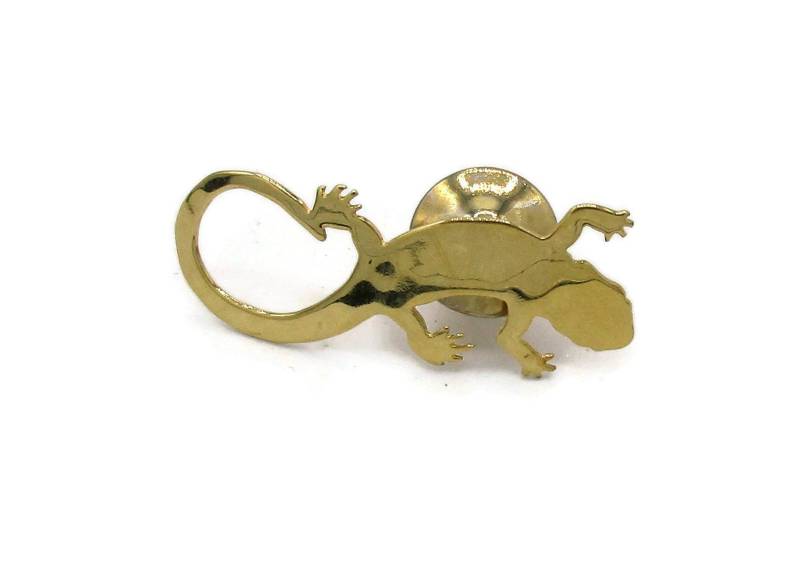 Wild Bryde Gold Ton Gecko Brosche Anstecknadel Metall Offene Arbeit Designer Signiert Schal Pin Vintage Kostüm Schmuck Geschenkideen Gehämmert von TreasureTrovebyTish