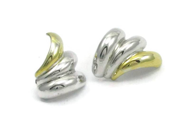 Zwei Ton Clip Silber Gold Ohrringe Post Schmuck 1980Er Jahre Designer Vintage Kostüm Weihnachten Geschenkideen von TreasureTrovebyTish