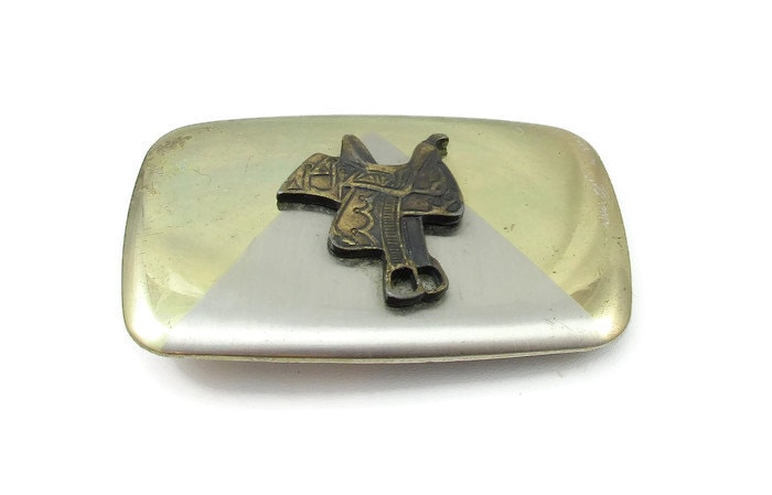 Zwei Ton Messing Cowboy Sattel Gürtelschnalle Geschenk Idee Jean Fashion Tragen Vintage Western Väter Tag Fowl Zwei von TreasureTrovebyTish