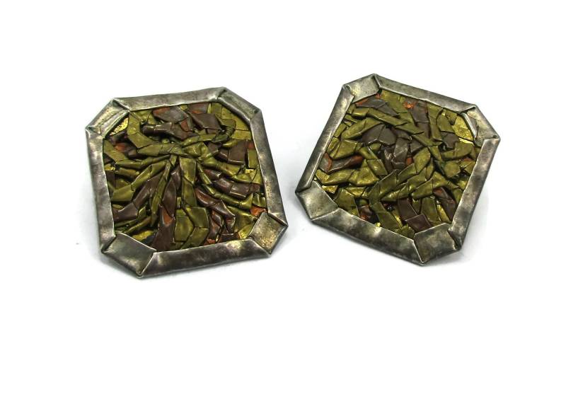 sterling Silber Veina Handwerker Handgefertigte Ohrringe Messing Brutalist Modernist Post Durchbohrt San Francisco Designer Geätzt Boho von TreasureTrovebyTish