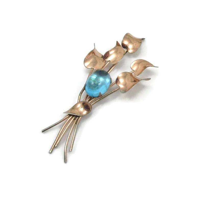 sterling Von Jordanien Gold Vermeil Brosche Große Pin Glas Cabochon Signiert 1940Er Jahre Obst Salat Mid Century Vintage Feinen Schmuck Schal von TreasureTrovebyTish