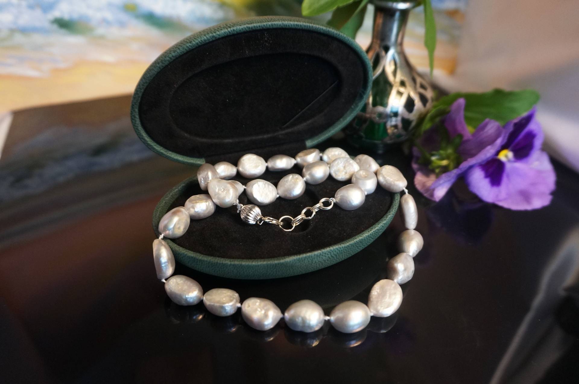 Barocke Echte Perlen, Collier, Süßwasserperlen Silber Barockperle, Geknüpfte Kette Süßwasserzuchtperlen Silber, 251 von Treasurebox4you