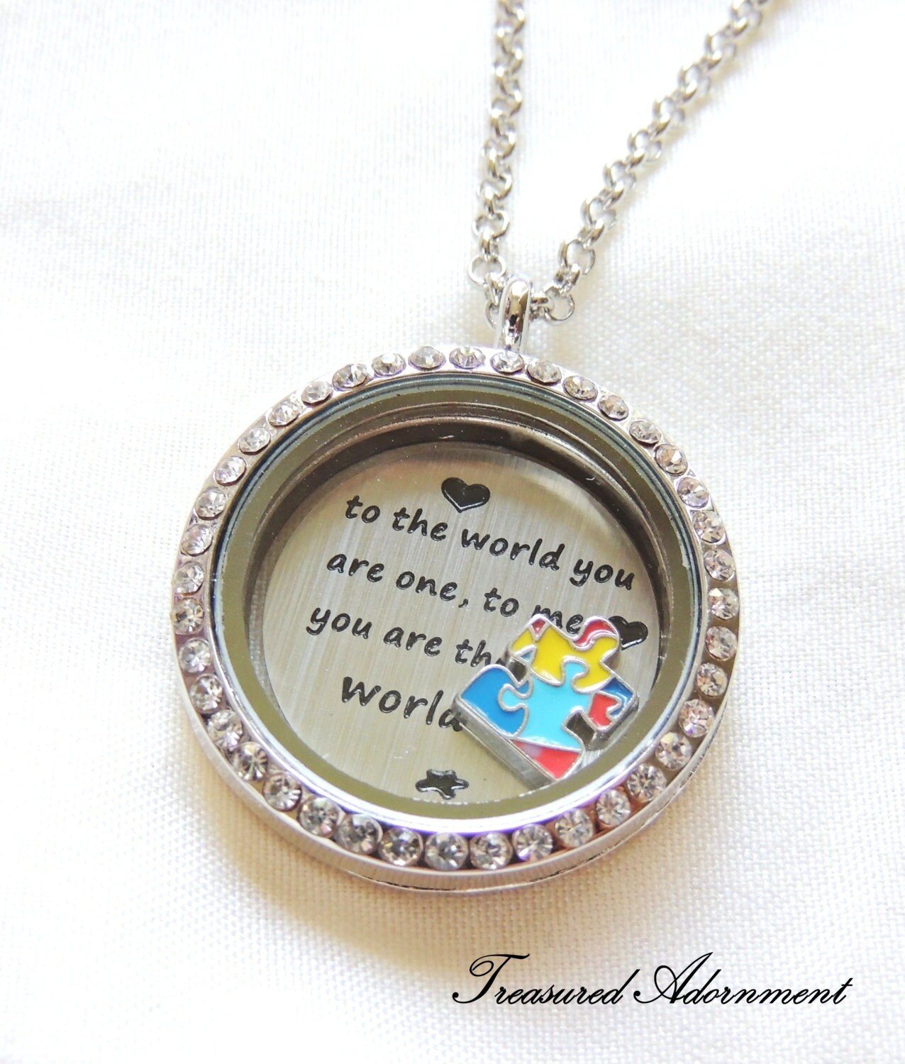 Autismus Bewusstsein Schmuck, Für Die Welt Bist Du Eins, Mich Welt, Floating Medaillon Halskette, Puzzle Stück Akzeptanz von TreasuredAdornment