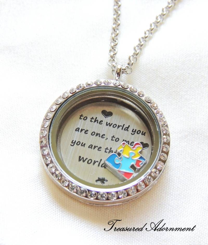 Autismus Bewusstsein Schmuck, Für Die Welt Bist Du Eins, Mich Welt, Floating Medaillon Halskette, Puzzle Stück Akzeptanz von TreasuredAdornment