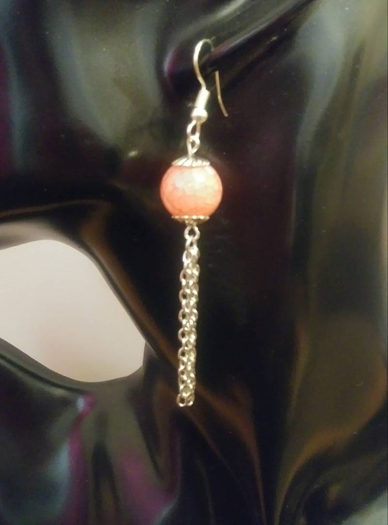 Kettenglieder-Ohrringe Mit Rosa Perle von TreasuresByToya