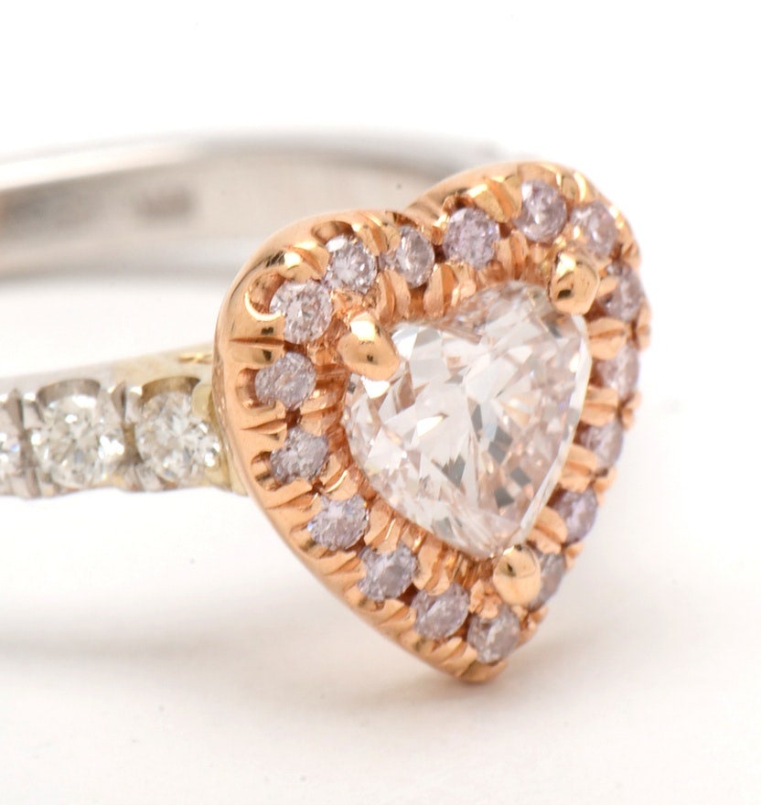 Rosa Diamant Ring 18 Kt Weiß Und Roségold Herz Form Gia Zertifiziert .99 Karat Gesamtgewicht Rosa Diamant Ring 18 Kt Weiß Und Roségold Herz Form Gia Zertifiziert .99 Karat Gesamtgewicht von TreasuresThruTime22