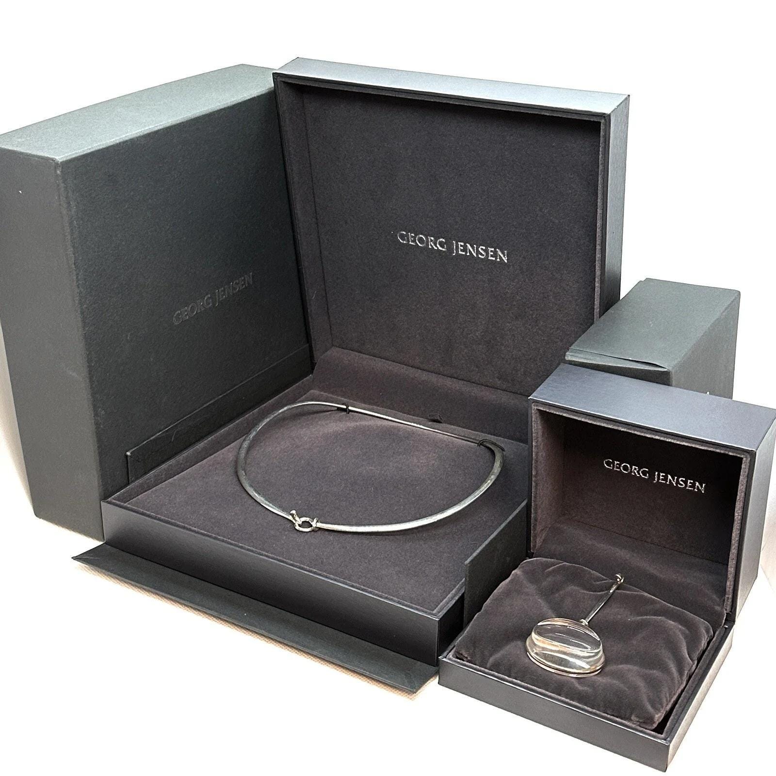 Georg Jensen Torun 410 M-L + 311C Rock Crystal, Mondstein Dew Drop Collier von TreasuresWithHistory