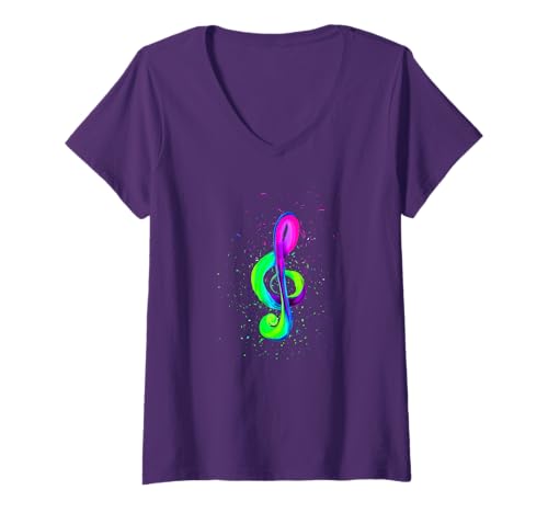 Damen Notenschlüssel Musikliebhaber T-Shirt mit V-Ausschnitt Damen Notenschlüssel Musikliebhaber T-Shirt mit V-Ausschnitt von Treble clef music lovers