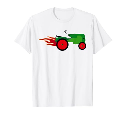 Grüner Traktor Outfit für Jungen auf dem Bauernhof Design T-Shirt Grüner Traktor Outfit für Jungen auf dem Bauernhof Design T-Shirt von Trecker Grafik Illustration mit Flamme und Feuer