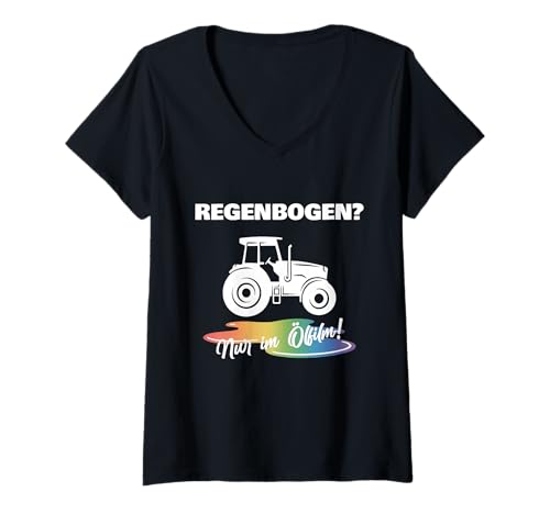 Damen Regenbogen? Nur im Ölfilm! Traktor Landwirt Mechaniker T-Shirt mit V-Ausschnitt Damen Regenbogen? Nur im Ölfilm! Traktor Landwirt Mechaniker T-Shirt mit V-Ausschnitt von Trecker Traktor Mechaniker Statement Design