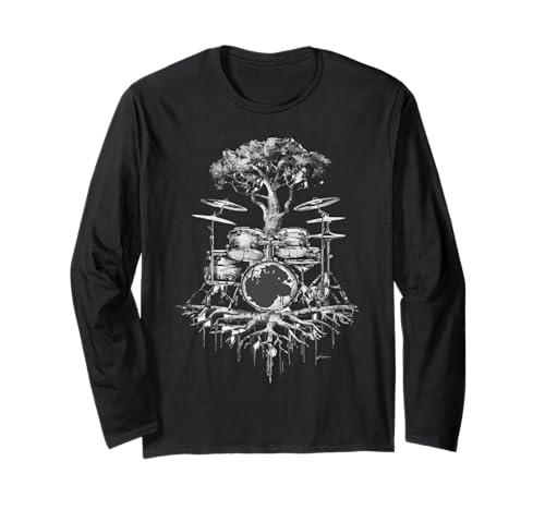 Tree Drum Set Kunsttrommeln für Herren und Damen, Schlagzeuger, Musikliebhaber Langarmshirt von Tree Drum Set Player For Drummer Music Lover