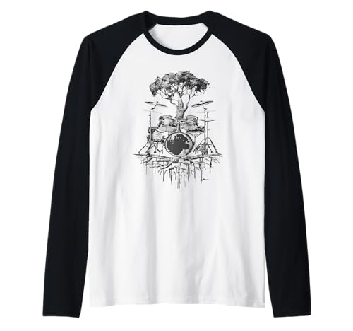 Tree Drum Set Kunsttrommeln für Herren und Damen, Schlagzeuger, Musikliebhaber Raglan von Tree Drum Set Player For Drummer Music Lover