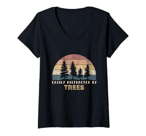 Damen Easily Distracted By Trees Garden Funny Tree Nature T-Shirt mit V-Ausschnitt Damen Easily Distracted By Trees Garden Funny Tree Nature T-Shirt mit V-Ausschnitt von Tree Nature Lover Design Distracted By Trees