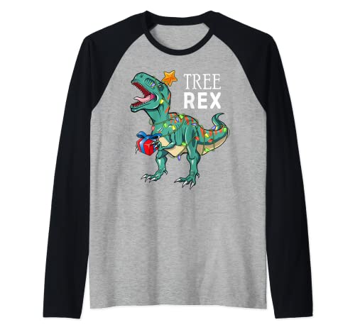 Dinosaur Tree Rex Christmas Shirt Boys Kids Men Pajamas Gift Raglan von Tree Rex Dinosaur Christmas Shirts Store