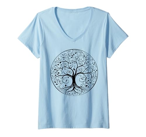 Damen Keltisches Lebensbaum-Symbol mit Knotenmuster T-Shirt mit V-Ausschnitt von Tree Roots Collective