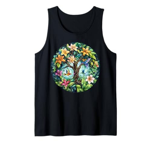 Herren Tropischer Lebensbaum mit Kolibris und Blumen Tank Top Herren Tropischer Lebensbaum mit Kolibris und Blumen Tank Top von Tree Roots Collective