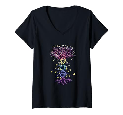Damen Baum des Lebens, DNA T-Shirt mit V-Ausschnitt von Tree of life, DNA