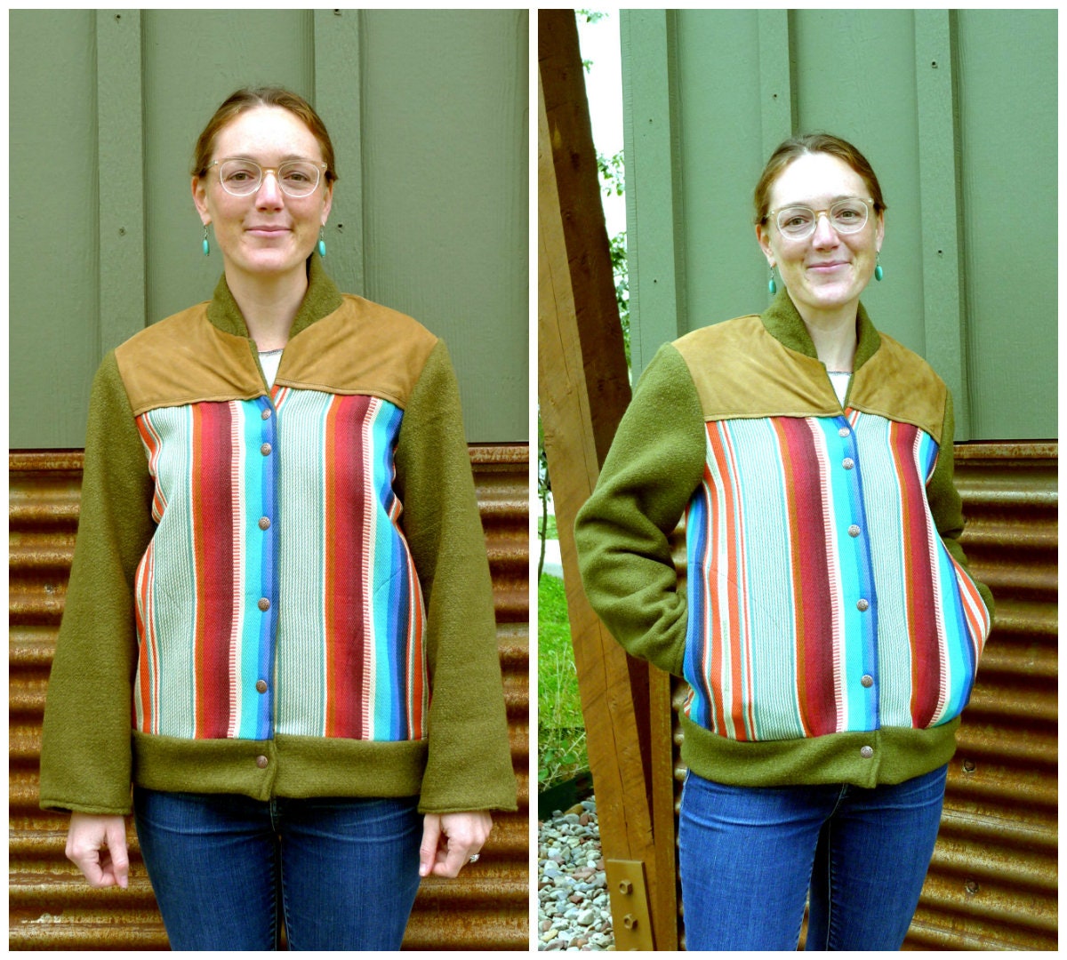 stripped Green Und Wildleder Bomberjacke von TreeLineJacketDesign