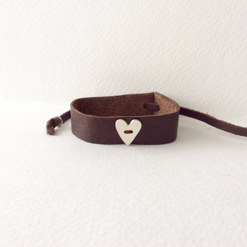 sterling Silber Herz Und Armband Lederarmband Einstellbar von TreeSwingStudio