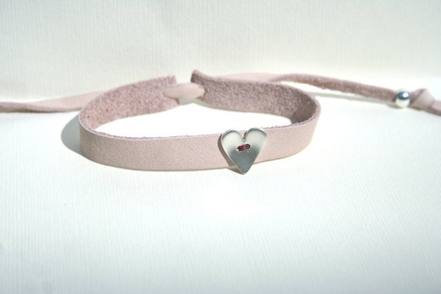 sterlingsilber Herz Und Rosa Leder-Armband-Armband von TreeSwingStudio