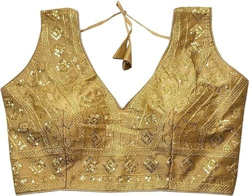 TreegoArt Fashion Ärmellose Fertigbluse aus Tussar-Seide für Damen, Designer-Top für Sari und Lehenga Choli -(BL2-S) von TreegoArt Fashion