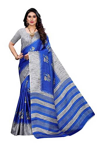 TreegoArt Fashion Baumwolle Seide bedruckter indischer Designer Saree für Damen mit ungesticktem Blusenteil -(NAURTA ROYAL BLUE) von TreegoArt Fashion