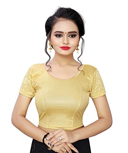 TreegoArt Fashion Damen Baumwolle Lycra Rundhals Readymade Stretchable Saree Bluse Free Size -(PS 161 Golden) von TreegoArt Fashion