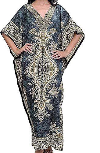TreegoArt Fashion Damen Essentials Tribal Ethnic Print Long Kaftan Kostenlose Größe - Grau von TreegoArt Fashion