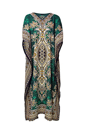 TreegoArt Fashion Damen Essentials Tribal Ethnic Print Long Kaftan Kostenlose Größe - Grün von TreegoArt Fashion