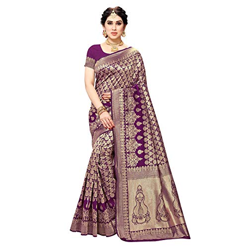 TreegoArt Fashion Damen Kanjivaram Jacquard Silk Saree Mit Unstitchead Bluse Stück - (Silk Ghanti Jamli) von TreegoArt Fashion