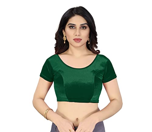 TreegoArt Fashion Damen Samt Solide Kurzarm Dehnbare Readyamde Bluse Freie Größe -(Bottle Green-38-42) von TreegoArt Fashion